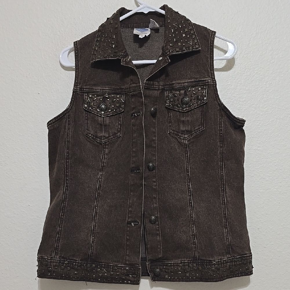 DG2 by Diane Gilman Brown Denim Vest‎ Sleeveless Casual M